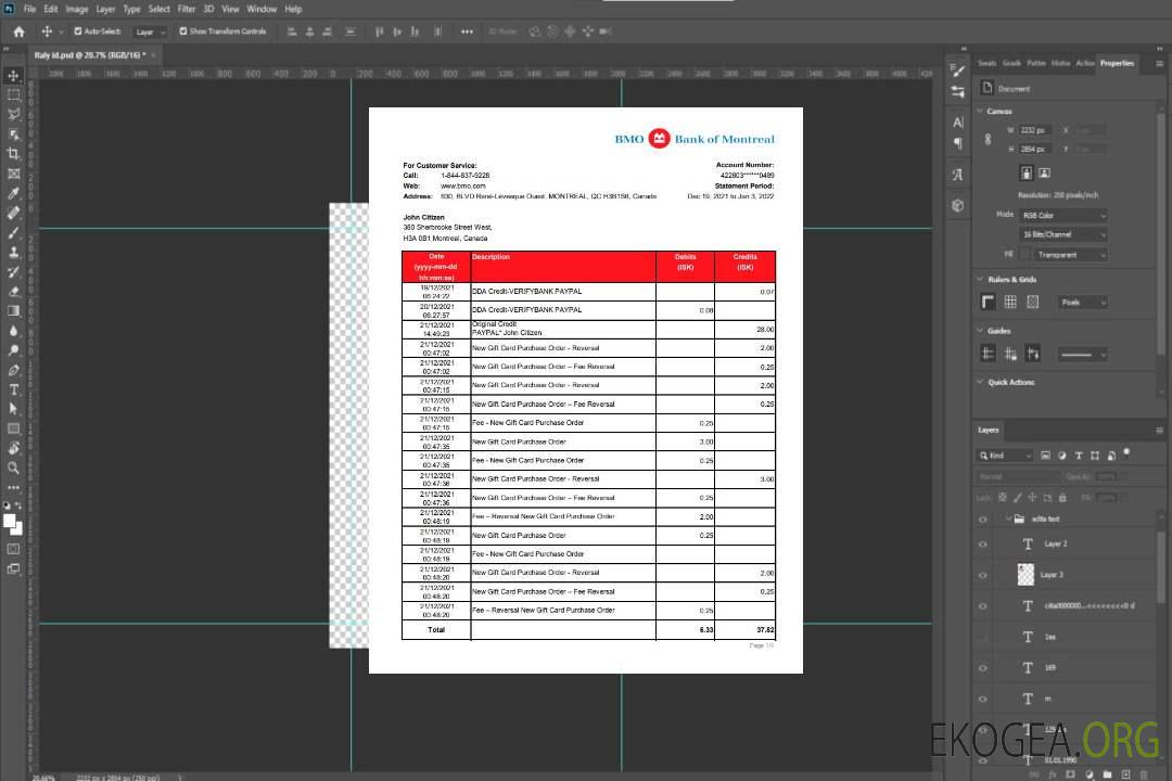 Relevé bancaire de la Banque du Canada de Montréal template